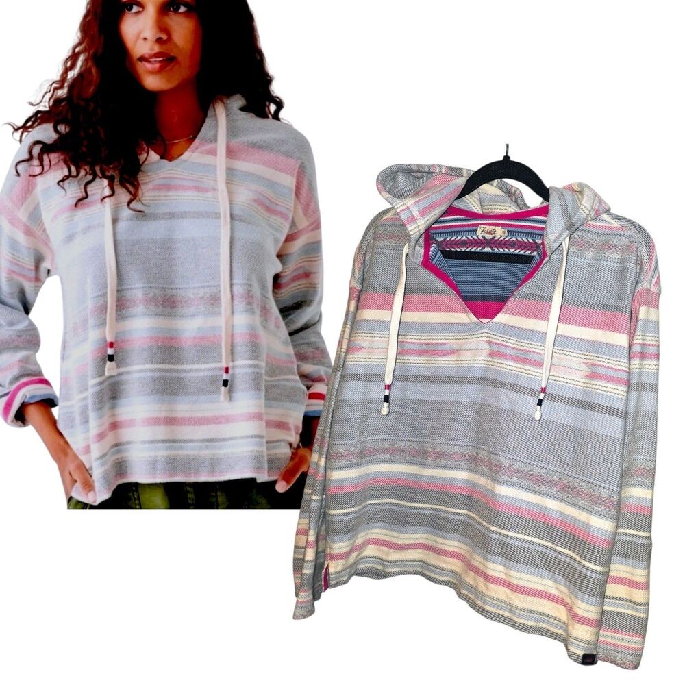 FAHERTY Sz XS BYRON BAY Organic Cotton Aztec Striped Hoodie Pullover Sweater